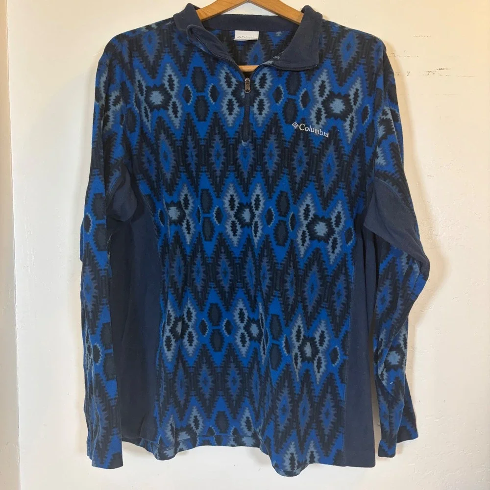 Columbia Mens XL Blue Ikat Geometric Fleece Quarter Zip Pullover